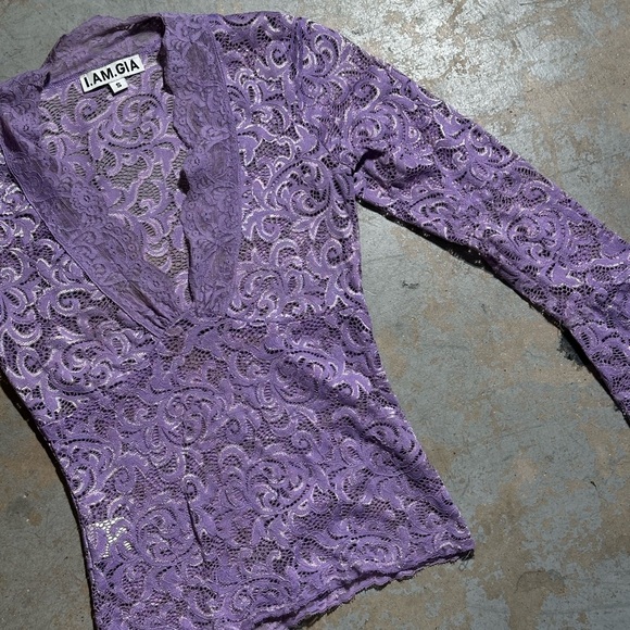 I.AM.GIA Purple Lace Long Sleeve Top Bell Sleeves - Gemma - Picture 5 of 6